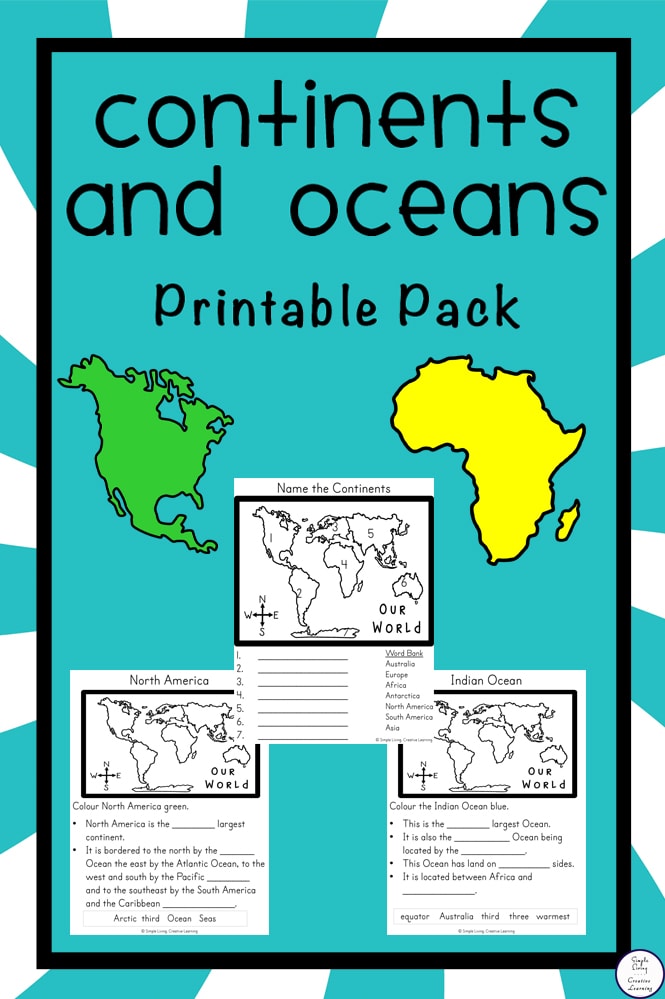 Free continents and oceans printable pack