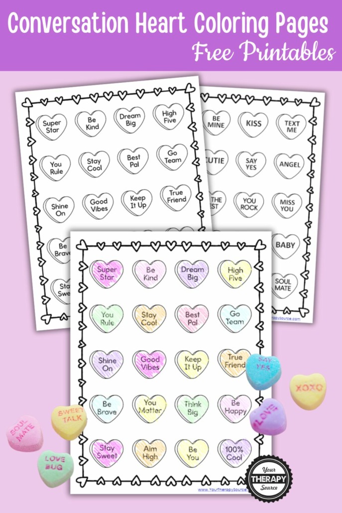 Printable conversation hearts coloring pages