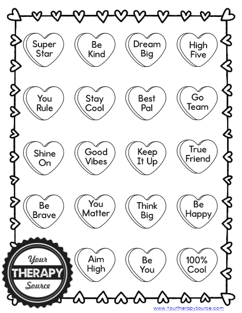 Printable conversation hearts coloring pages