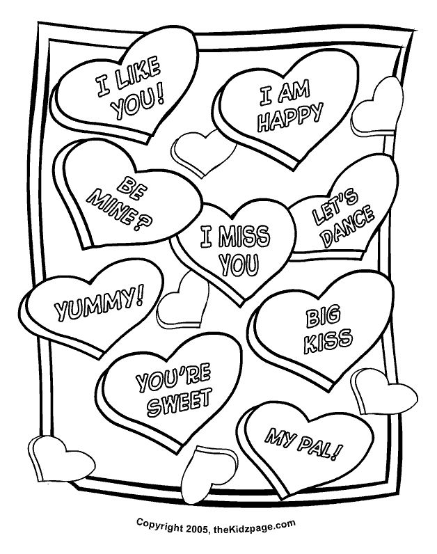 Printable candy hearts valentines day coloring page â off