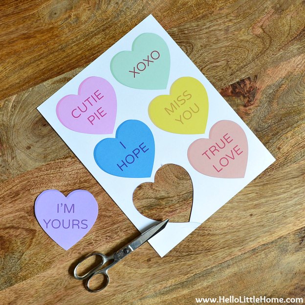 Free printable conversation hearts banner tutorial hello little home