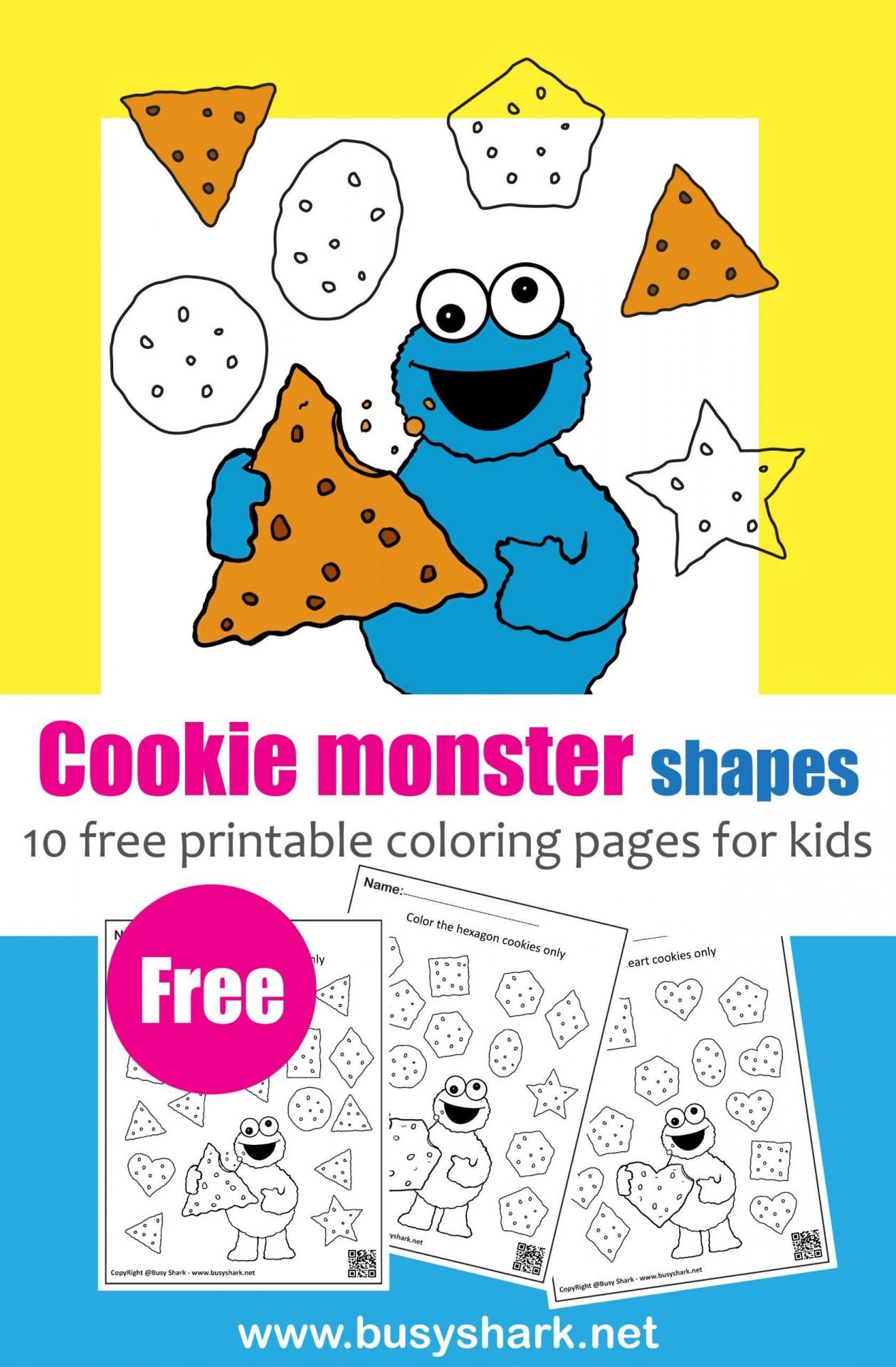 Cookie monster basic shapes free preschool coloring pages