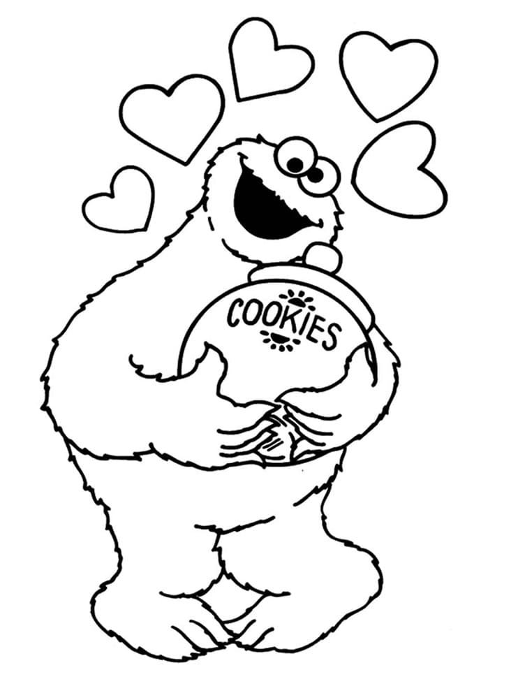 Cookie monster and his cookie jar coloring page