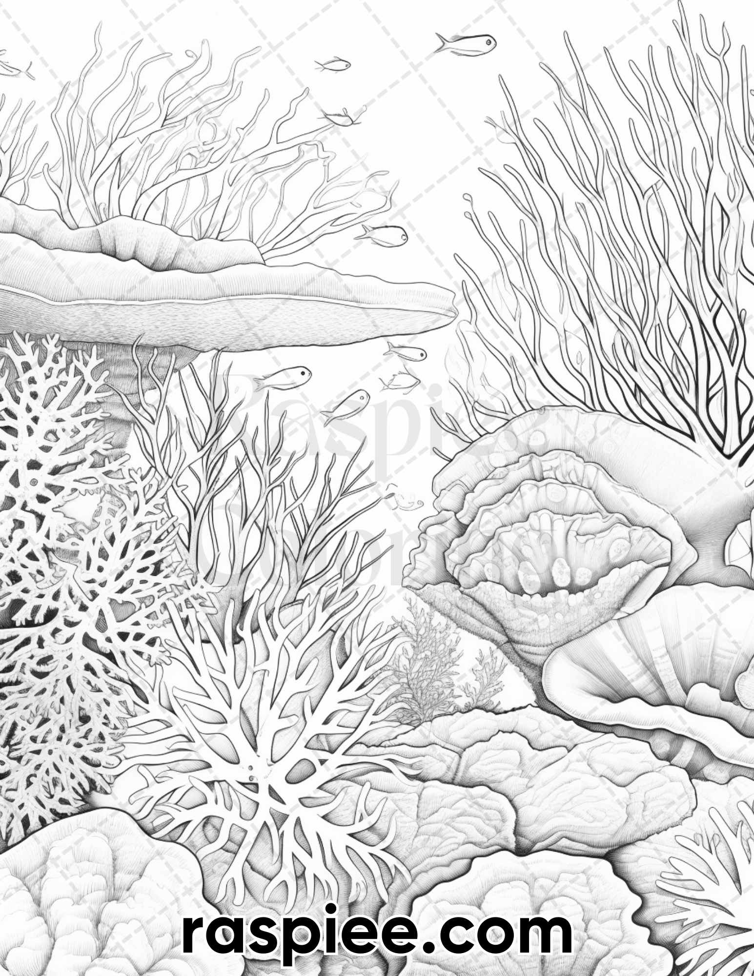 Colorful coral garden grayscale adult coloring pages printable pdf â coloring