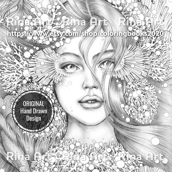 Coral coloring page printable adult colouring pages book download grayscale illustration jpg pdf