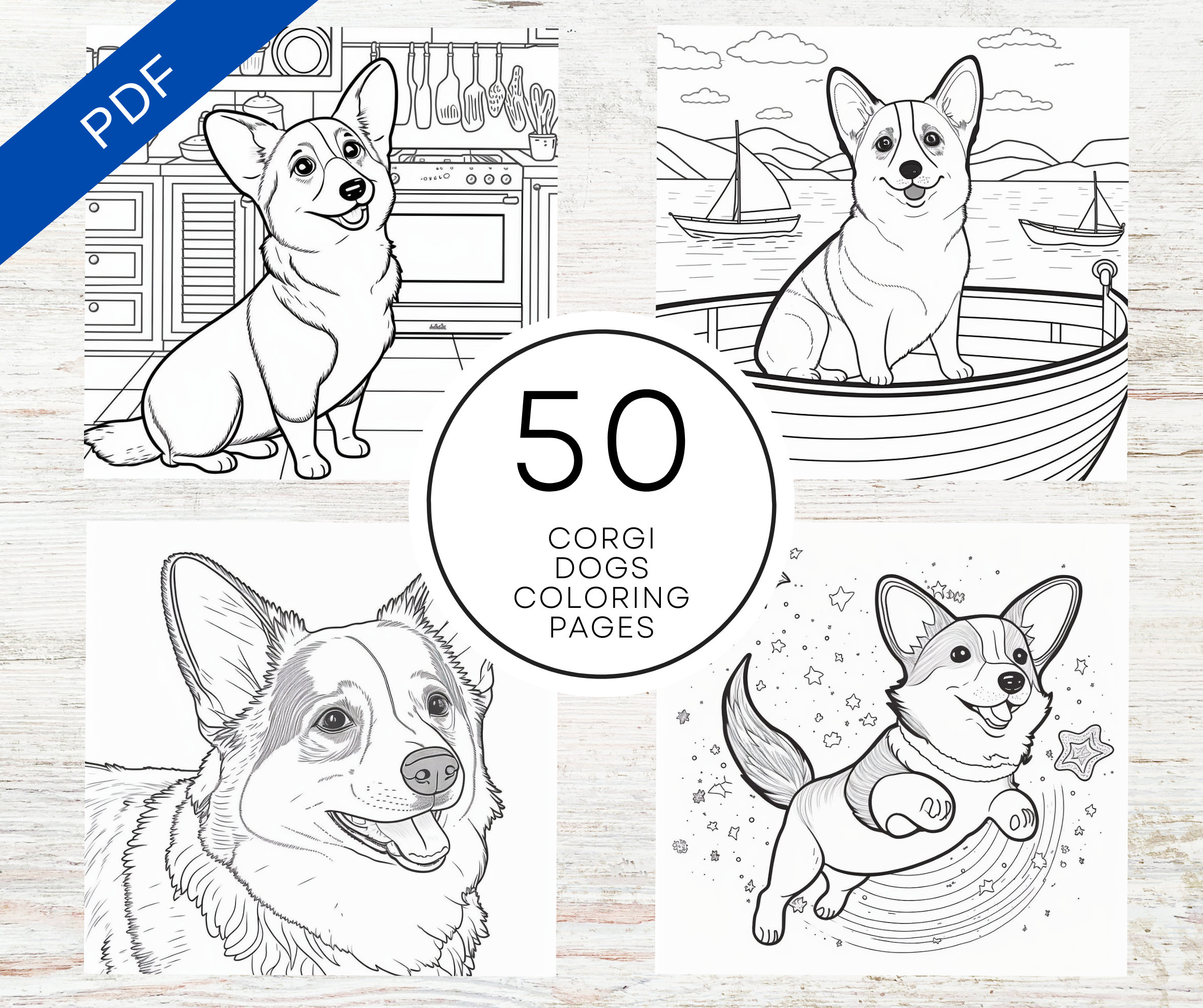 Kdp interior corgi dogs coloring pages x printable pdf adult kids coloring book corgi lover colouring sheets