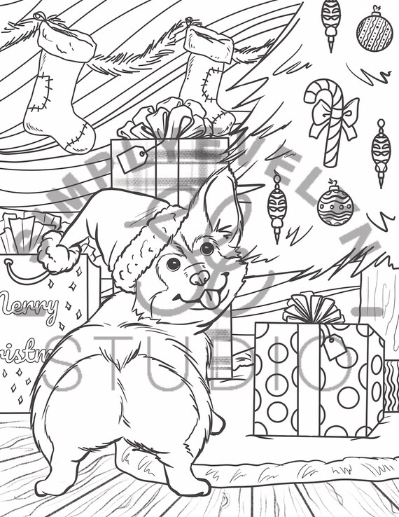 Adult coloring pages digital download corgi christmas adult coloring page adult coloring books pet printable christmas printables gift