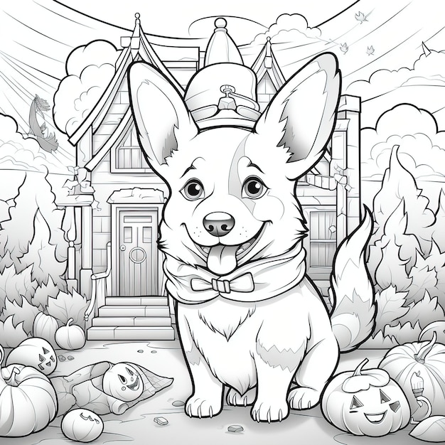 Premium vector coloring book page of corgi dog going