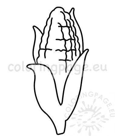 Silhouette corn cob with leaves printable coloring page