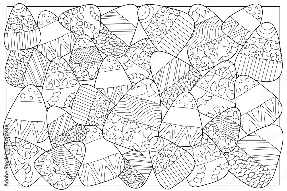 Candy corn sweets vector coloring page candy corn with ornament vector