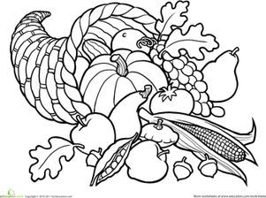 Color the cornucopia worksheet education fall coloring pages thanksgiving coloring pages coloring pages