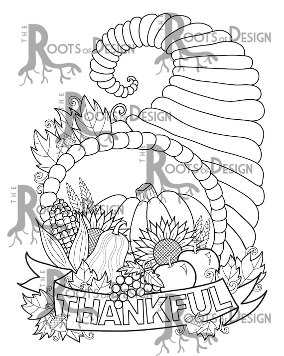 Instant download thanksgiving cornucopia coloring coloring page print doodle art printable