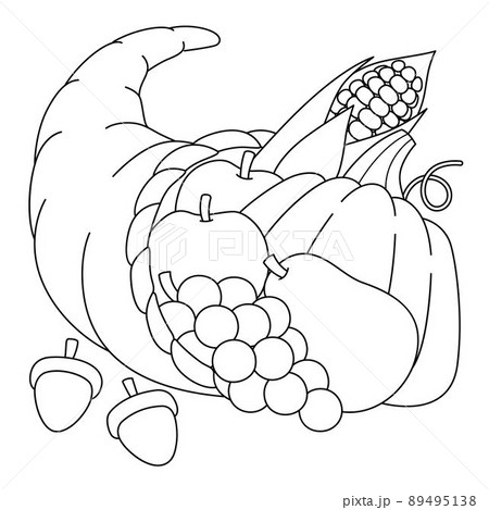 Thanksgiving cornucopia coloring page for kids