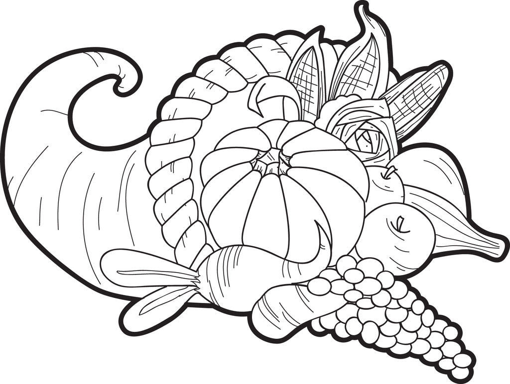 Printable cornucopia thanksgiving coloring page for kids â