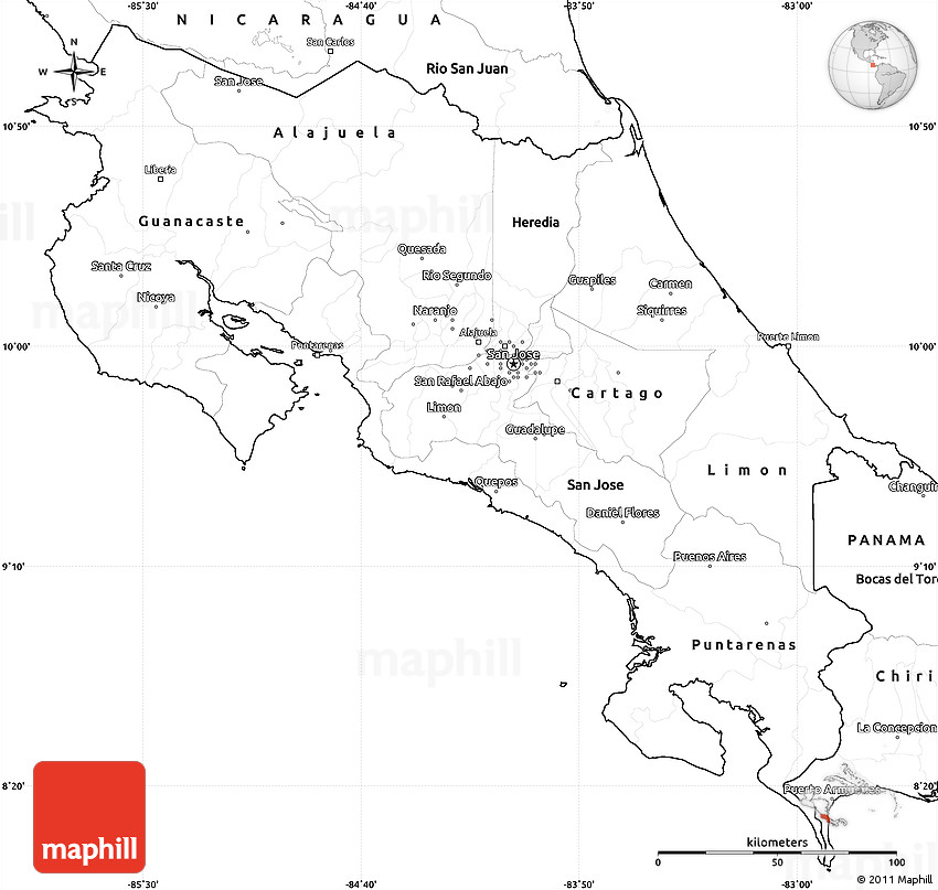 Blank simple map of costa rica