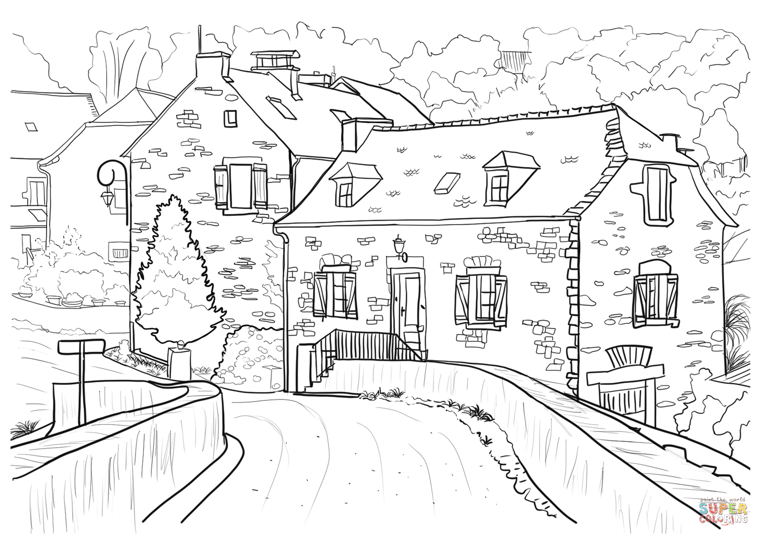 Country town view coloring page free printable coloring pages