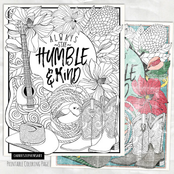 Country music coloring page always stay humble and kind printable colouring