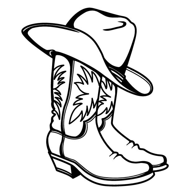 Cowboy boots and western hat vector graphic hand drawn illustration rodeo cowboy clothes isolated on white for print stock illustration