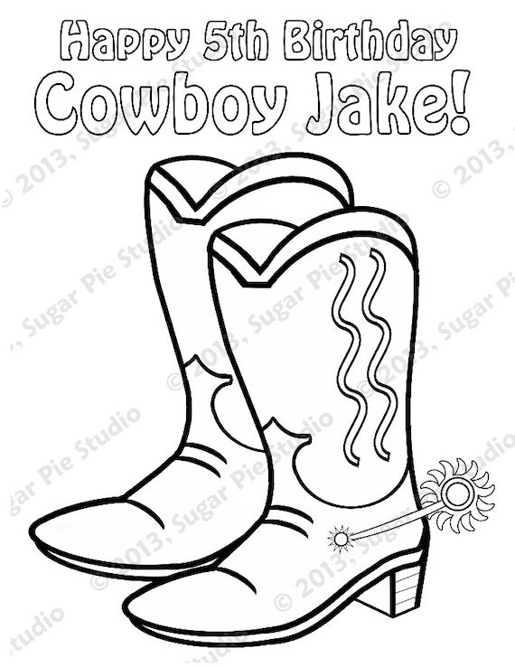 Personalized western coloring page birthday party favor