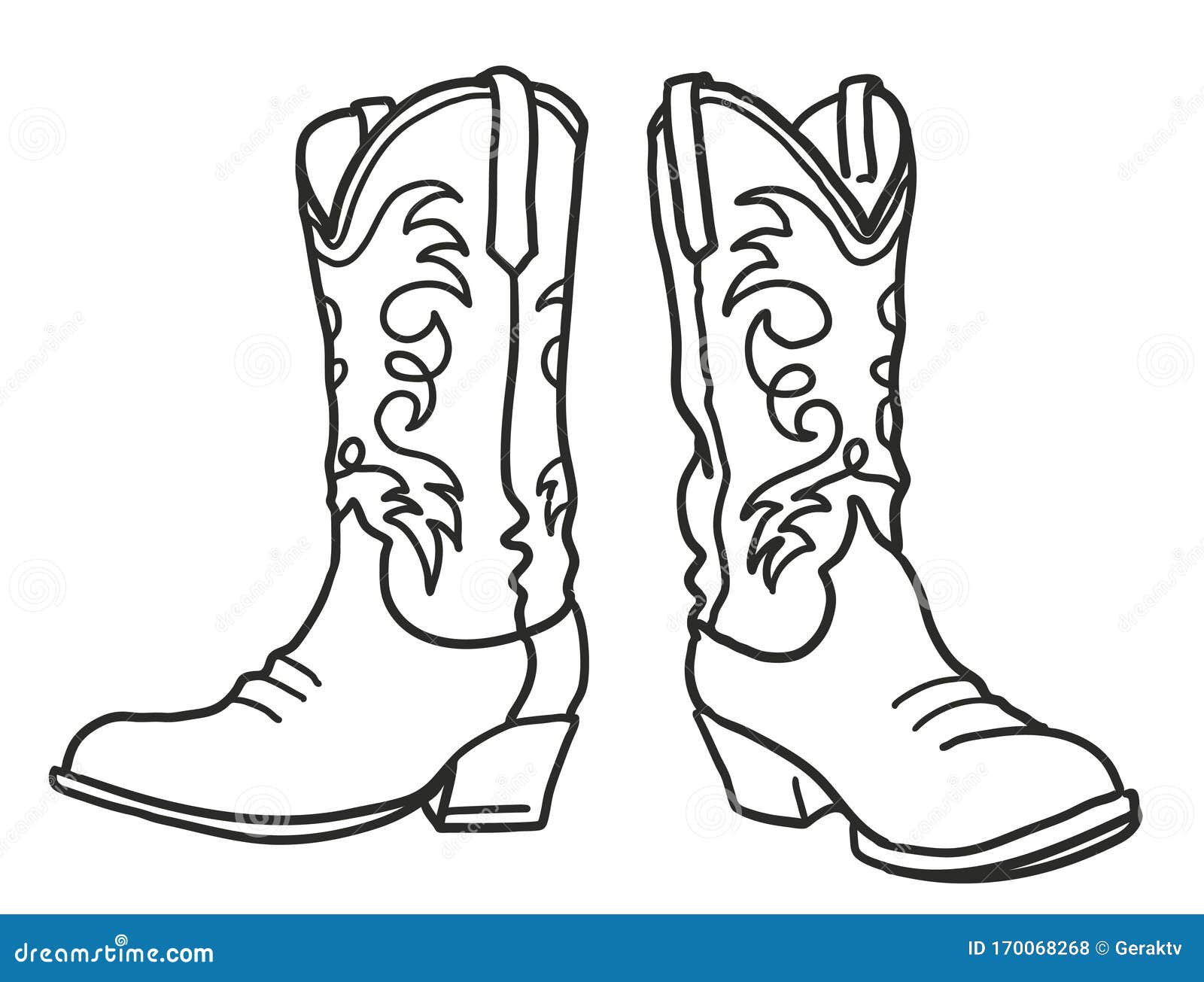 Cowboy boots vector graphic hand draw illustration isolated on white for design stock vector