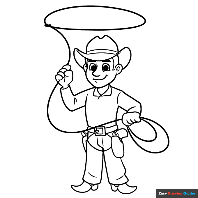 Cowboy coloring page easy drawing guides