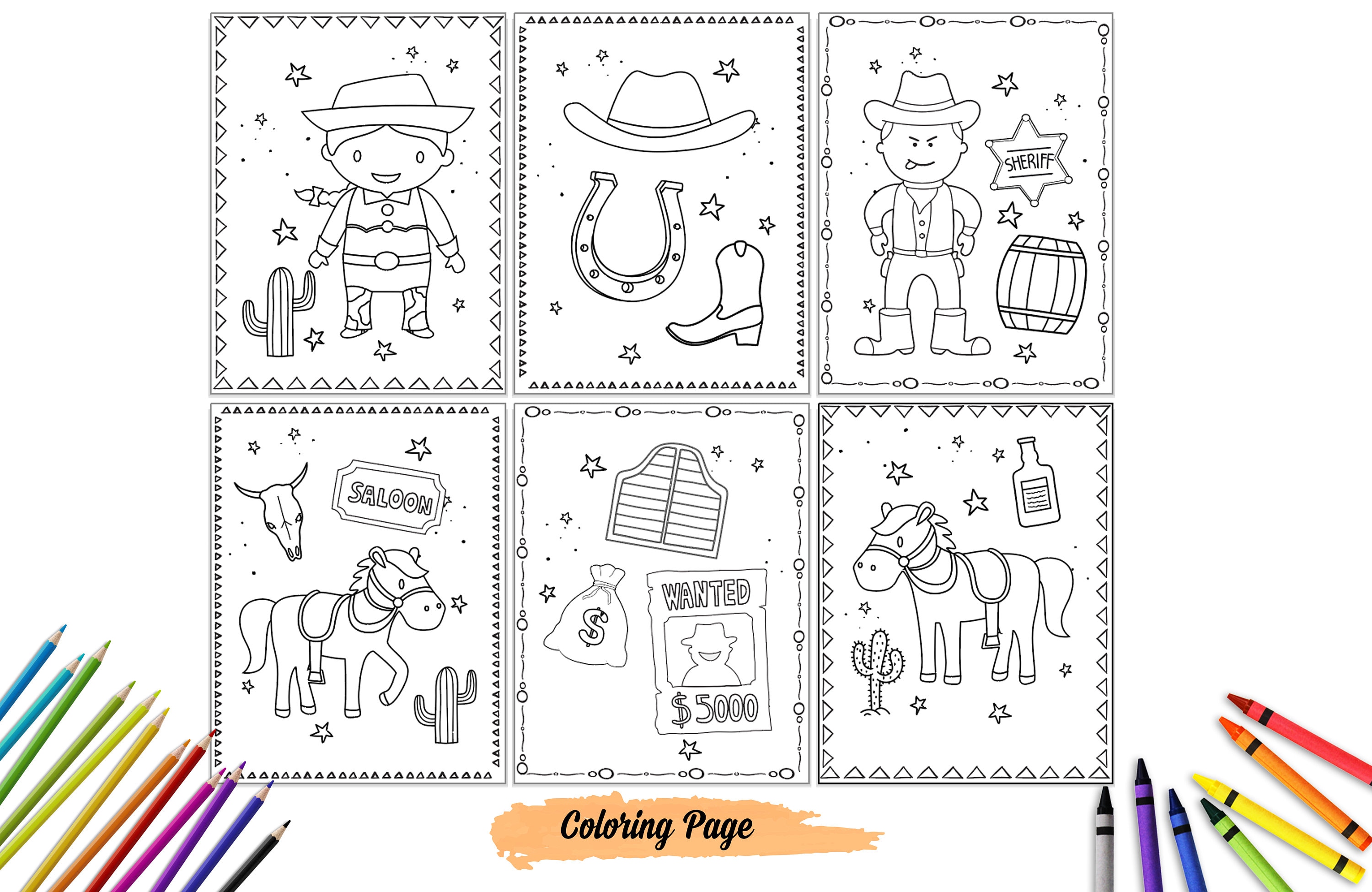 Cowboy coloring page digital coloring page printable