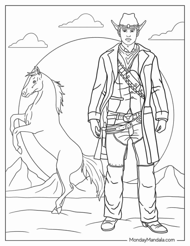 Cowboy coloring pages free pdf printables