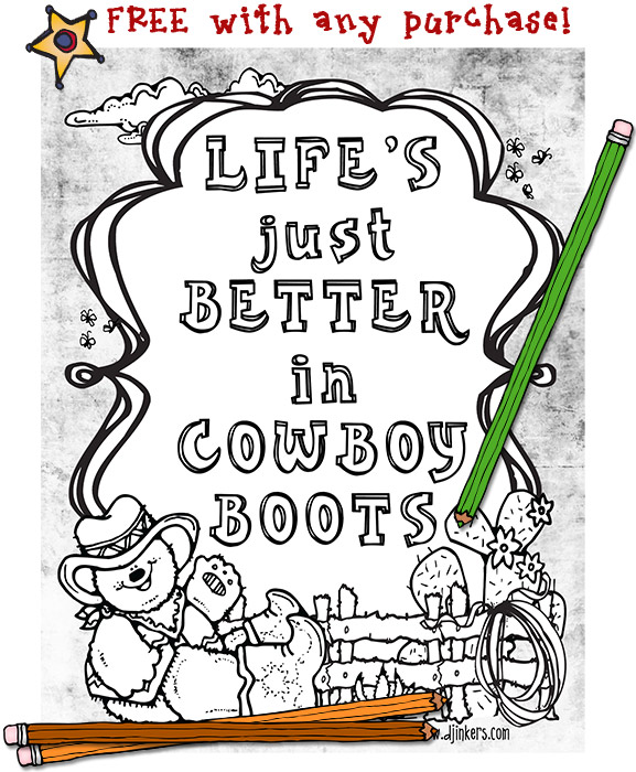 Color a cowboy quote on a fun cowboy border by dj inkers