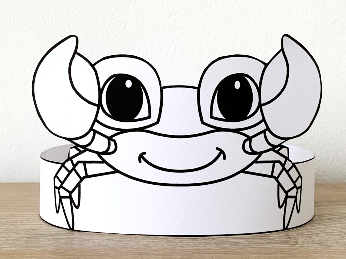 Crab paper crown printable ocean animal coloring craft made by teachers