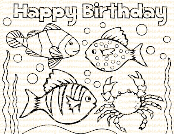 Fish coloring page printable under the sea coloring sheet digital fish crab under the sea coloring page birthday party cute printables page