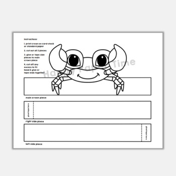 Crab paper crown printable ocean sea animal coloring craft activity