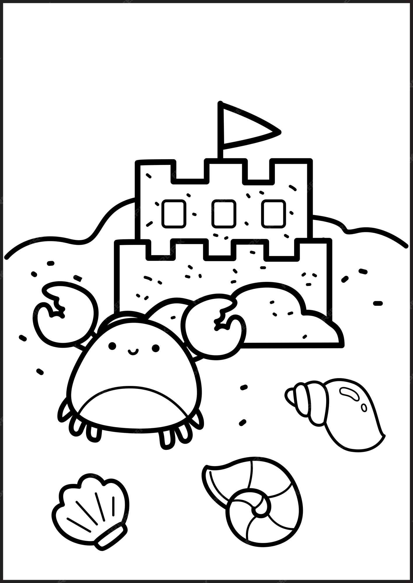 Premium vector a coloring page of crabs and sandcastle