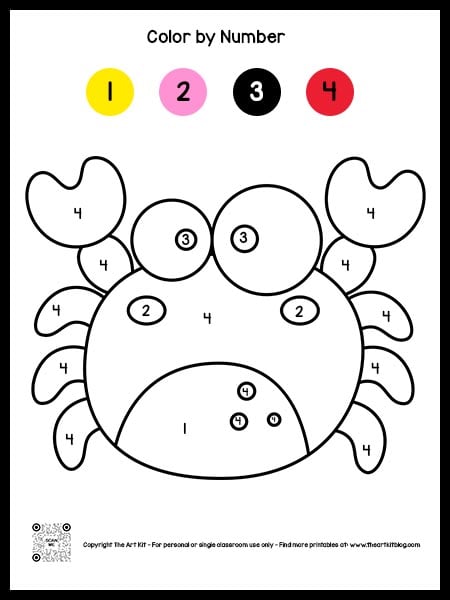 Color by number crab coloring page free â the art kit