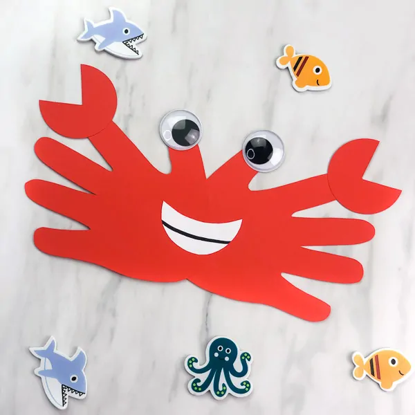 Easy fun handprint crab craft for kids