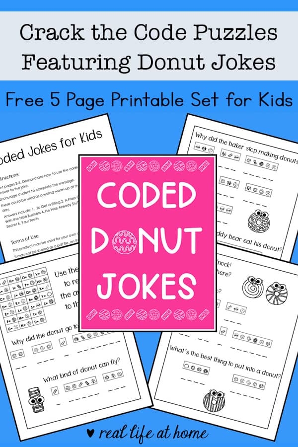 Crack the code puzzles free printable featuring donut jokes