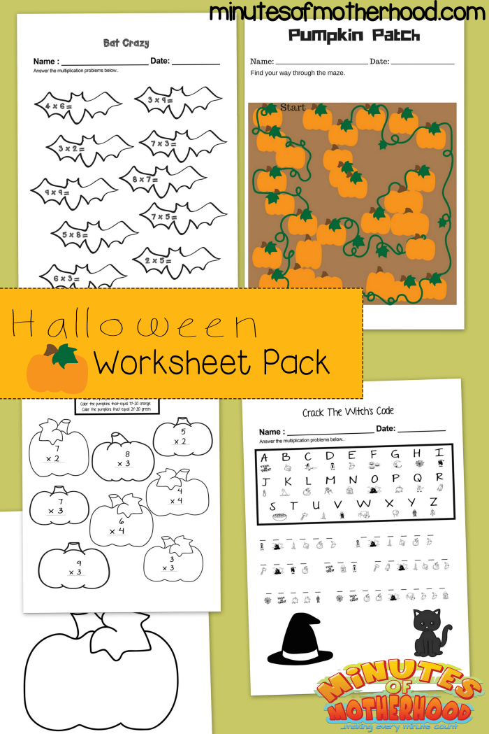 Free printable halloween multiplication practice pumpkin maze and crack the code worksheets â miniature masterminds