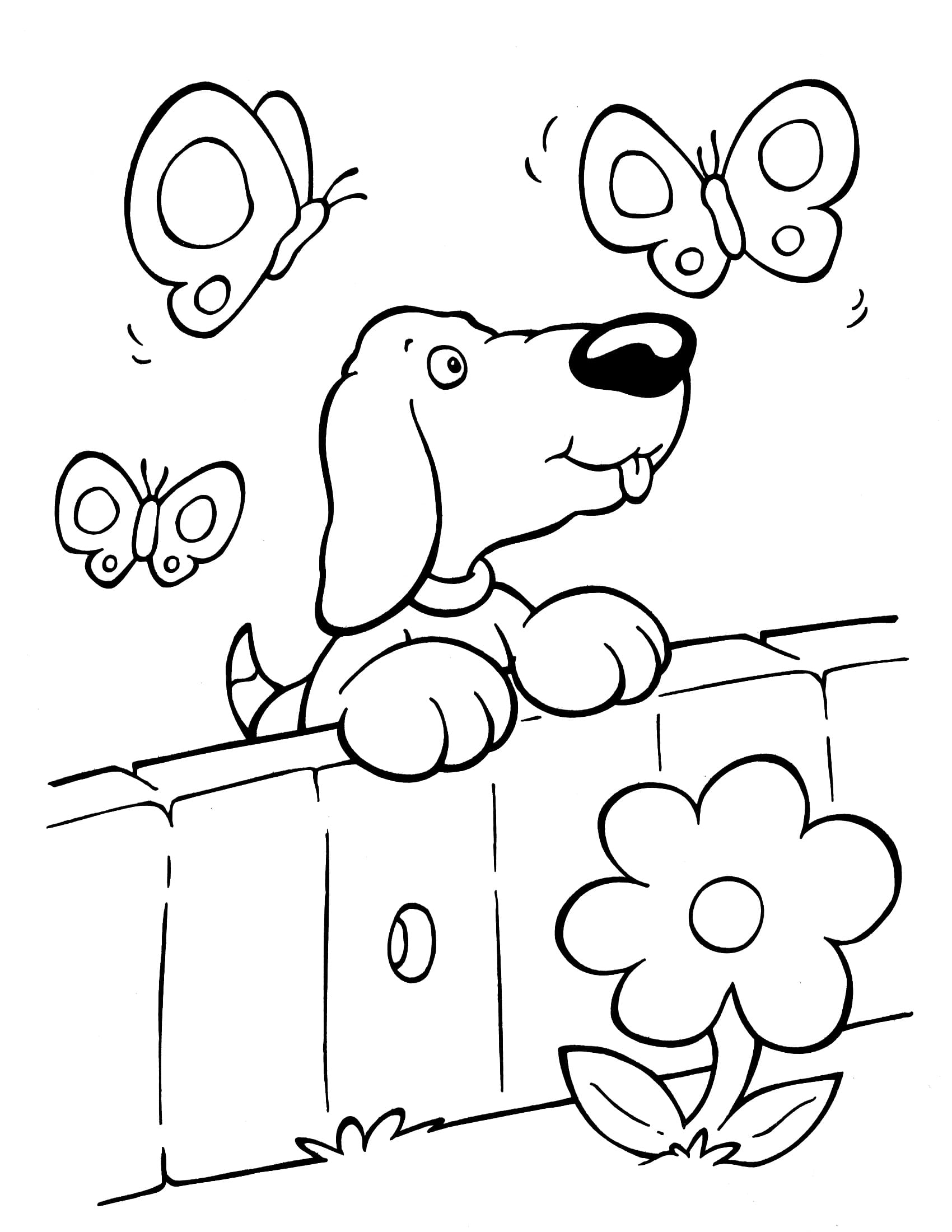 Crayola dog and butterflies coloring page