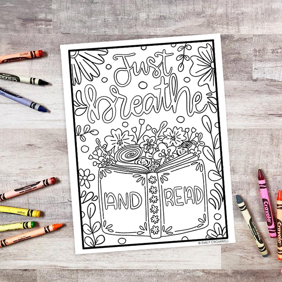 Freebie just breathe and read coloring sheet printable â emily cromwell designs