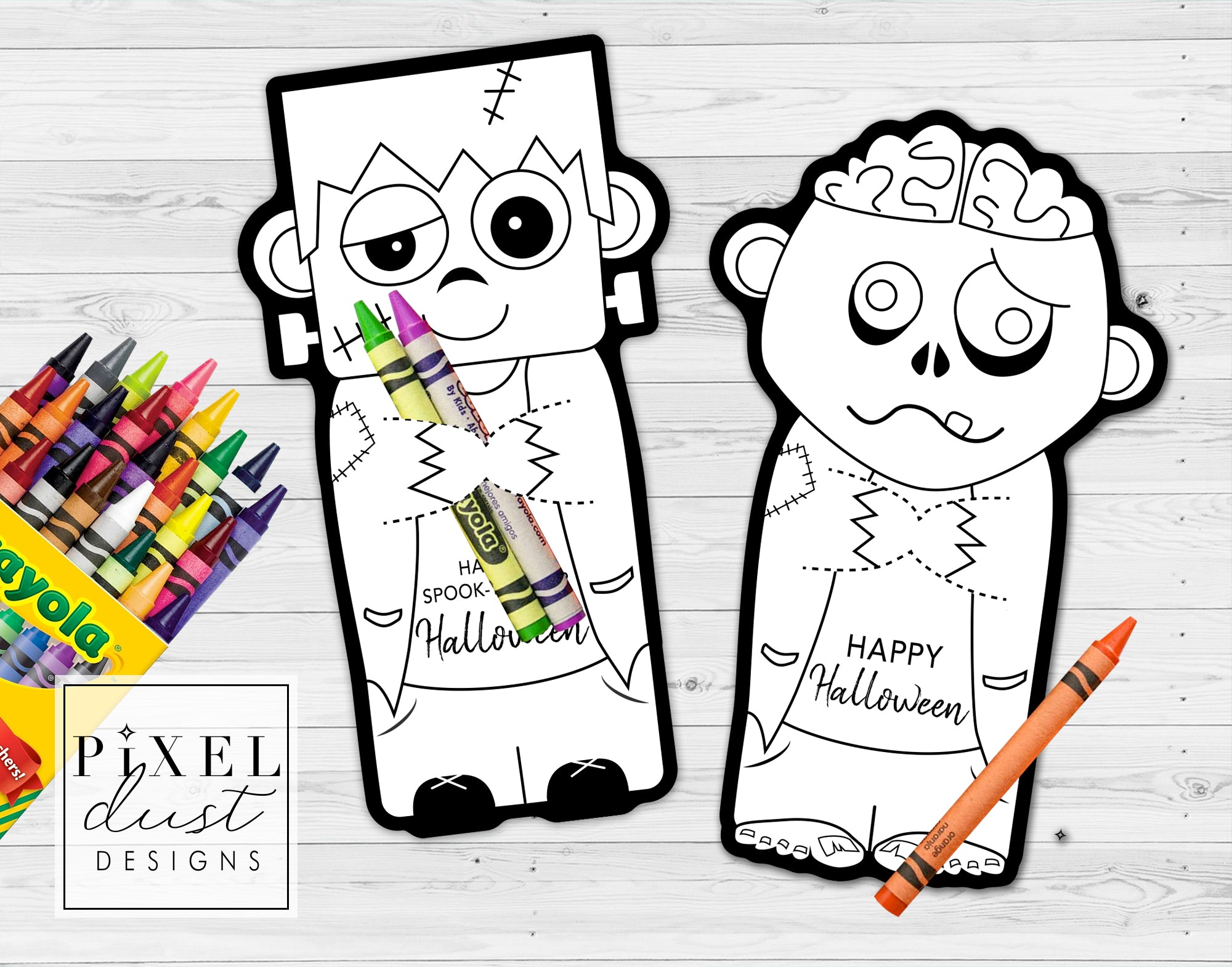 Halloween crayon holder printable coloring activity sheet cards â pixeldust designs