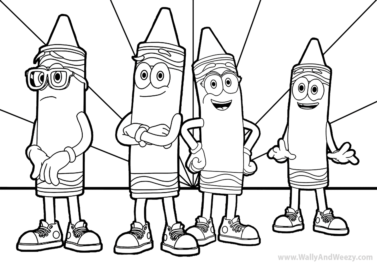 Cartoon crayons for kids coloring page