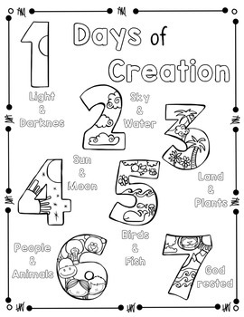 Days of creation coloring page and handwriting practice by music is elementary