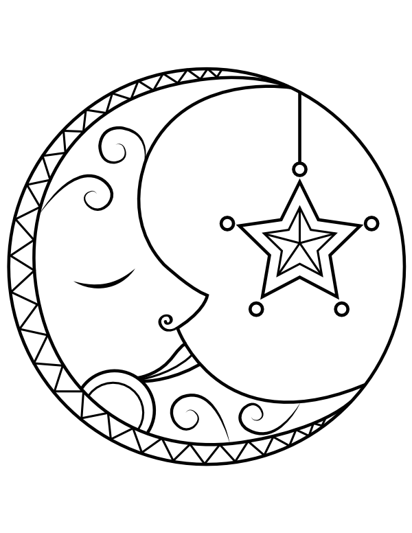 Printable sleeping moon coloring page