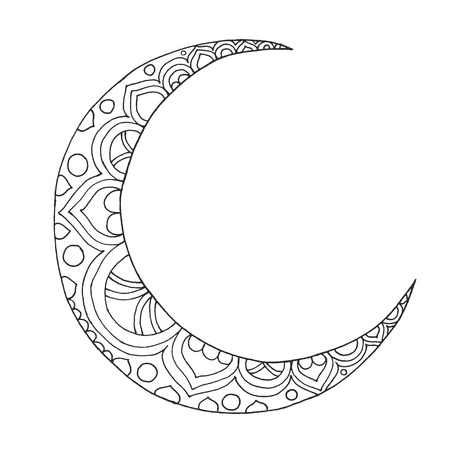 Ramadan kareem half moon greeting design coloring page engraved vector illustration sketch for decoration poster print t