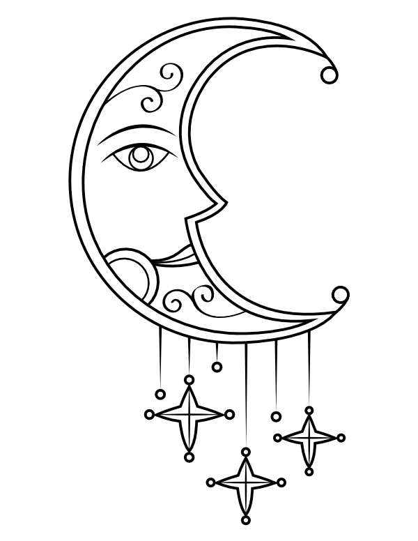 Printable victorian moon and stars coloring page