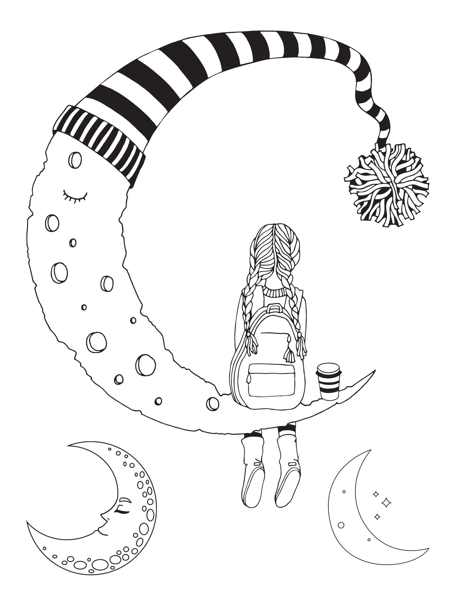 Free moon coloring pages for kids and adults