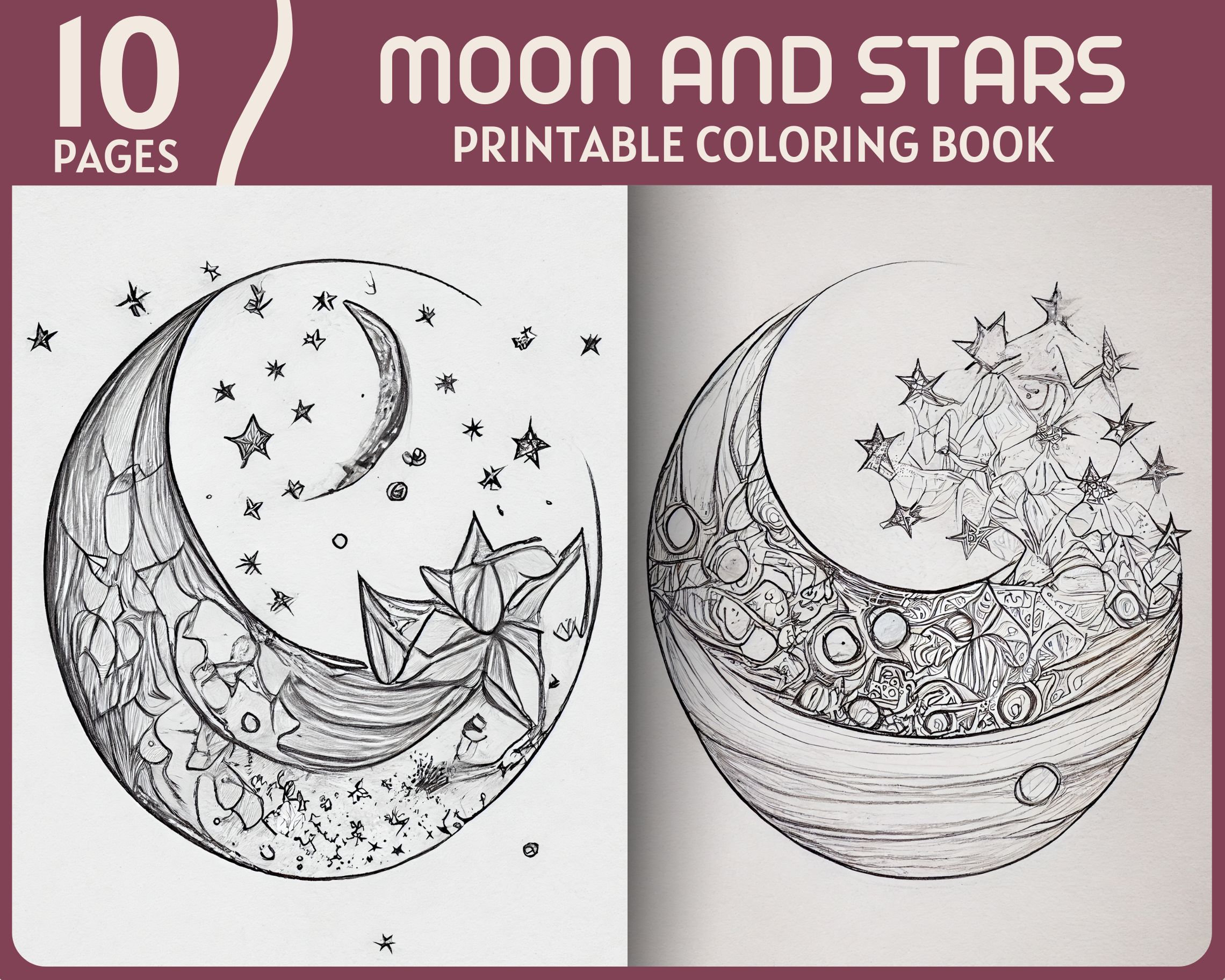 Moon and stars coloring pages fantasy drawings celestial moons and stars coloring book printable coloring pages