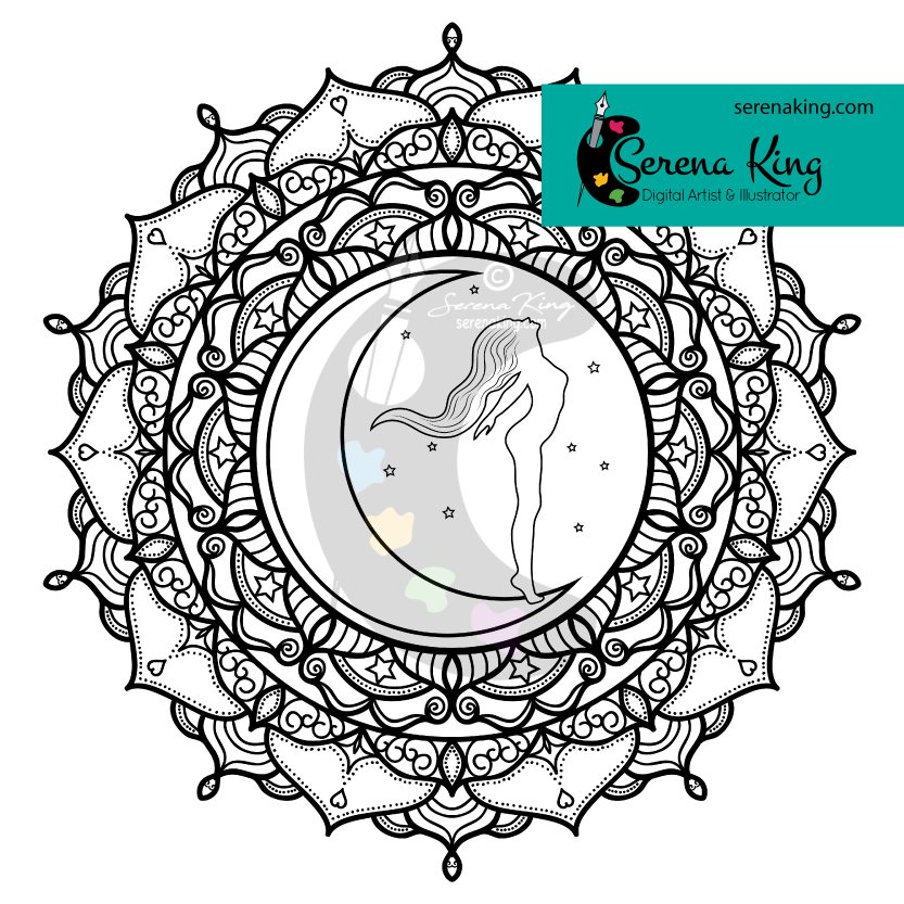 Crescent moon mandala coloring page â serena king