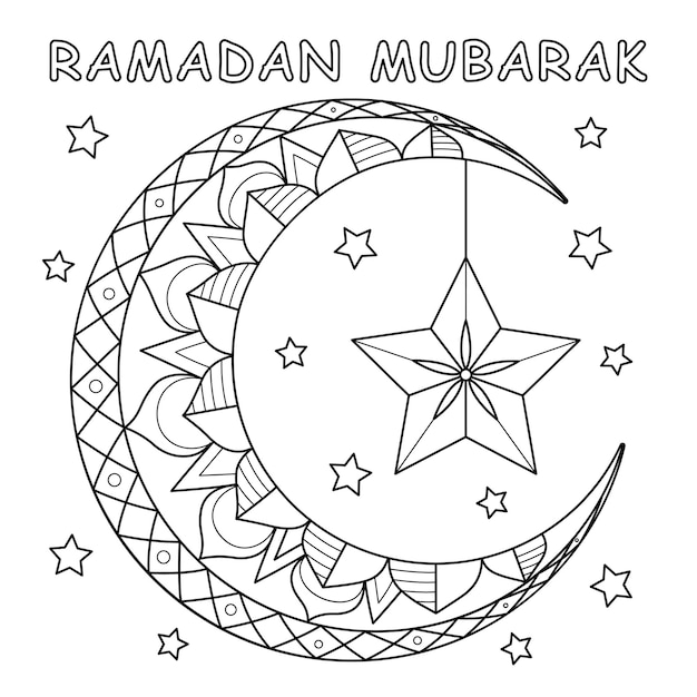 Premium vector ramadan crescent moon lanterns coloring page