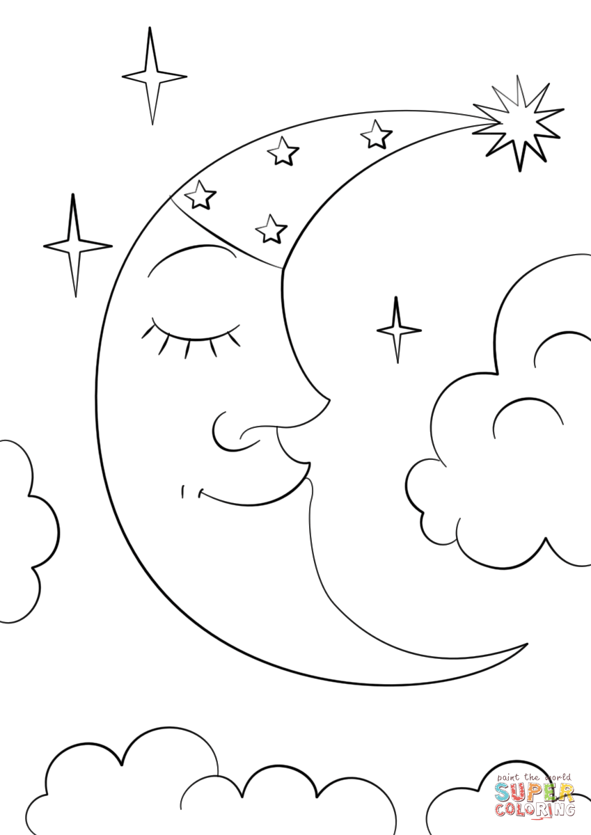 Cartoon crescent moon coloring page free printable coloring pages