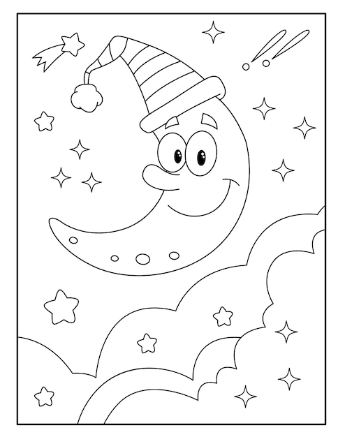 Premium vector moon coloring pages for kids